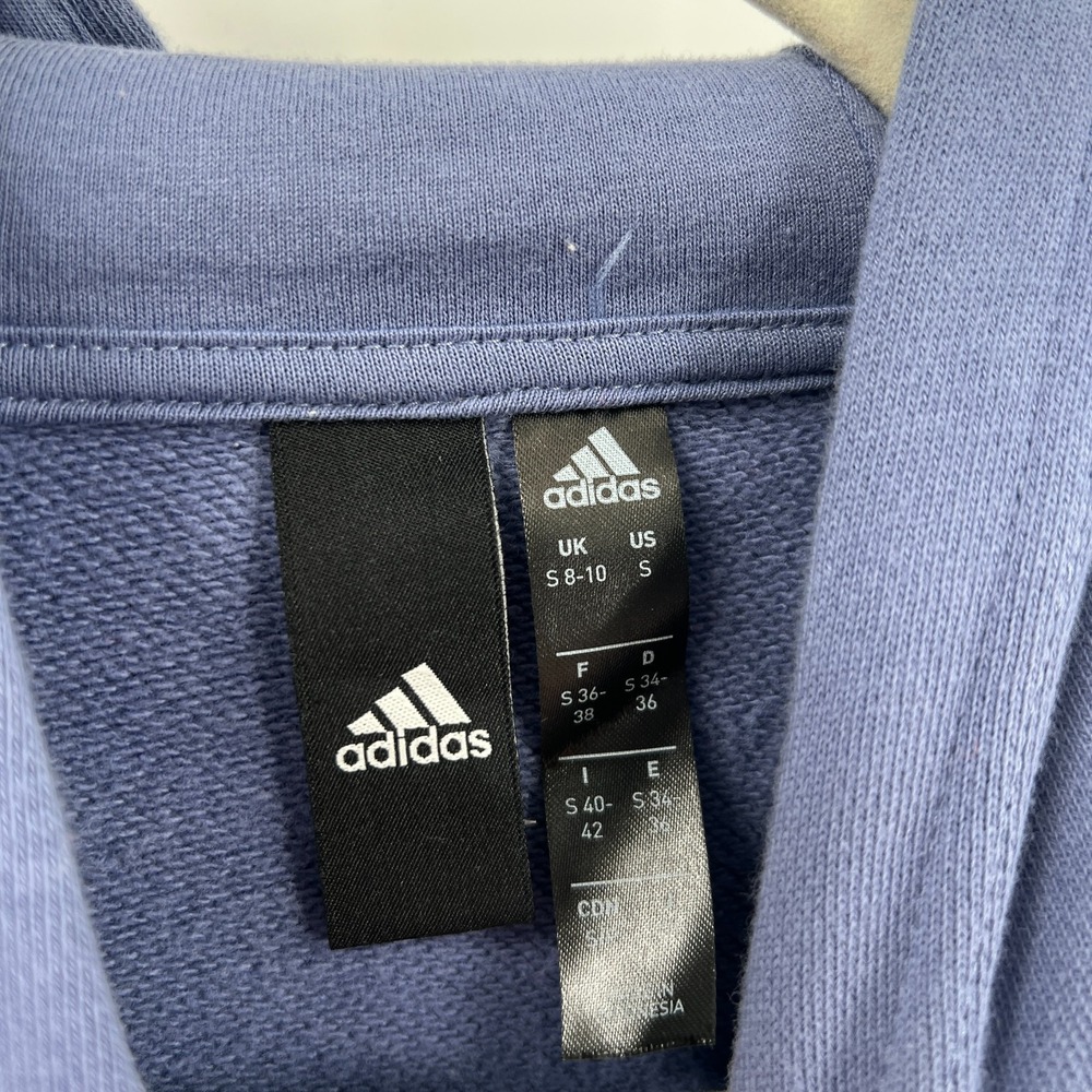 Adidas Periwinkle Cropped Hoodie Hem Detail pullover lounge casual sporty top S - Picture 7 of 10